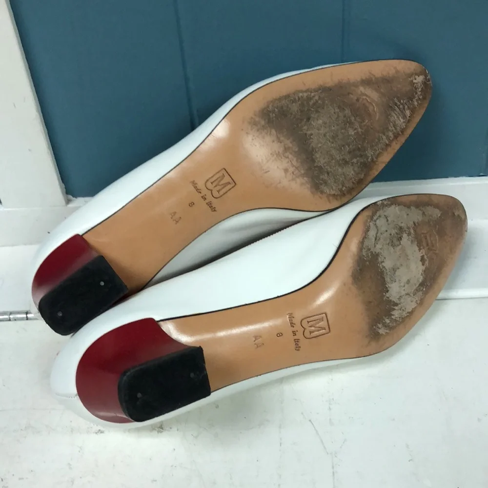 Bruno Magli MADDY red and white leather pumps women’s size‎ 8 AA made in Italy